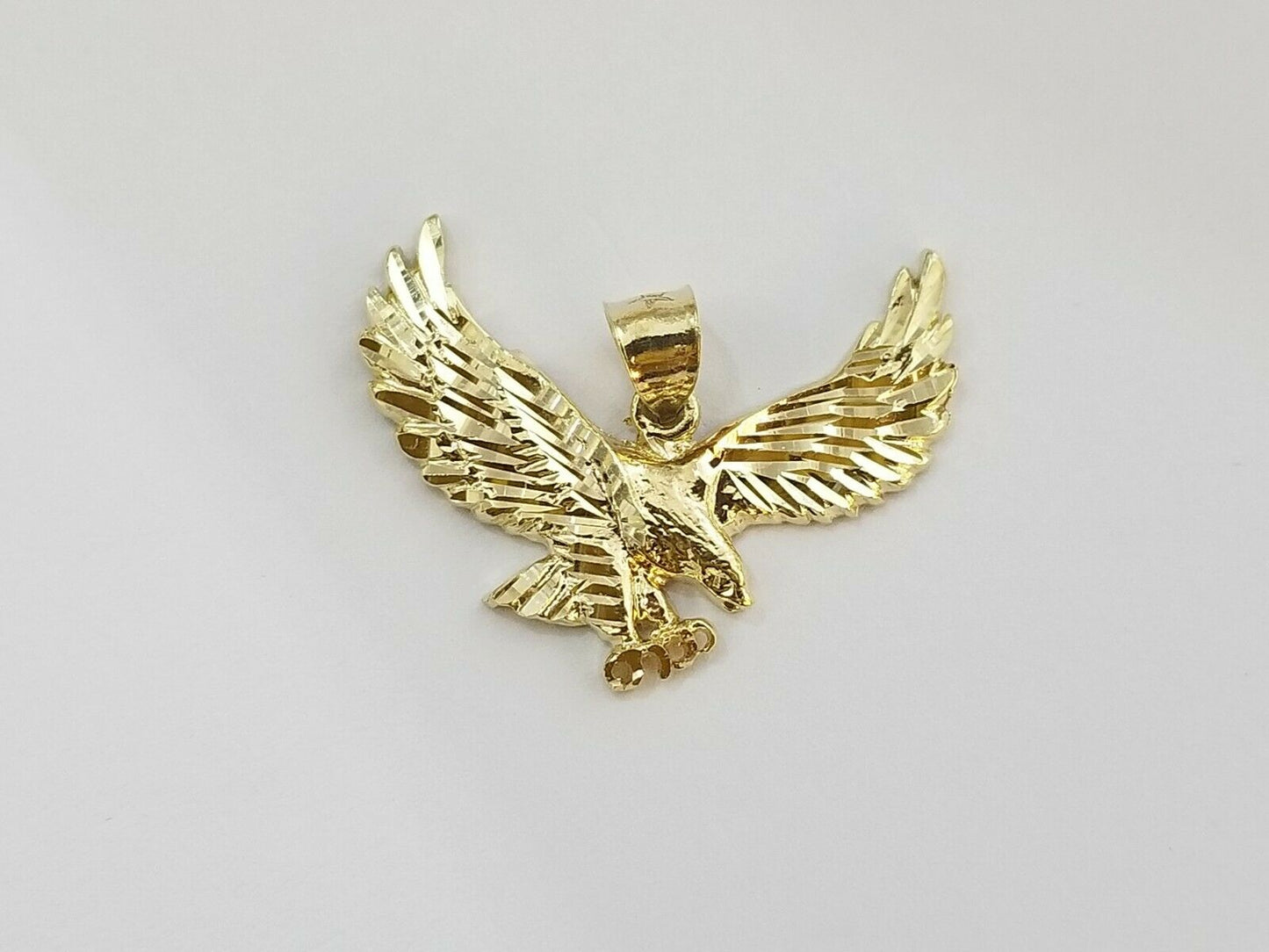 10k Yellow Gold Flying Eagle Diamond Cut Charm Pendant For Men Women Real