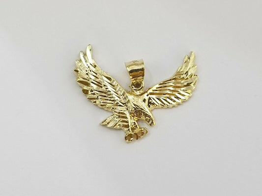 10k Yellow Gold Flying Eagle Diamond Cut Charm Pendant For Men Women Real