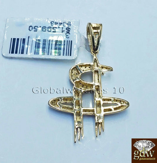 Real 10k Yellow Gold Men's Houston Rocket Logo Charm/Pendant with Real Diamond