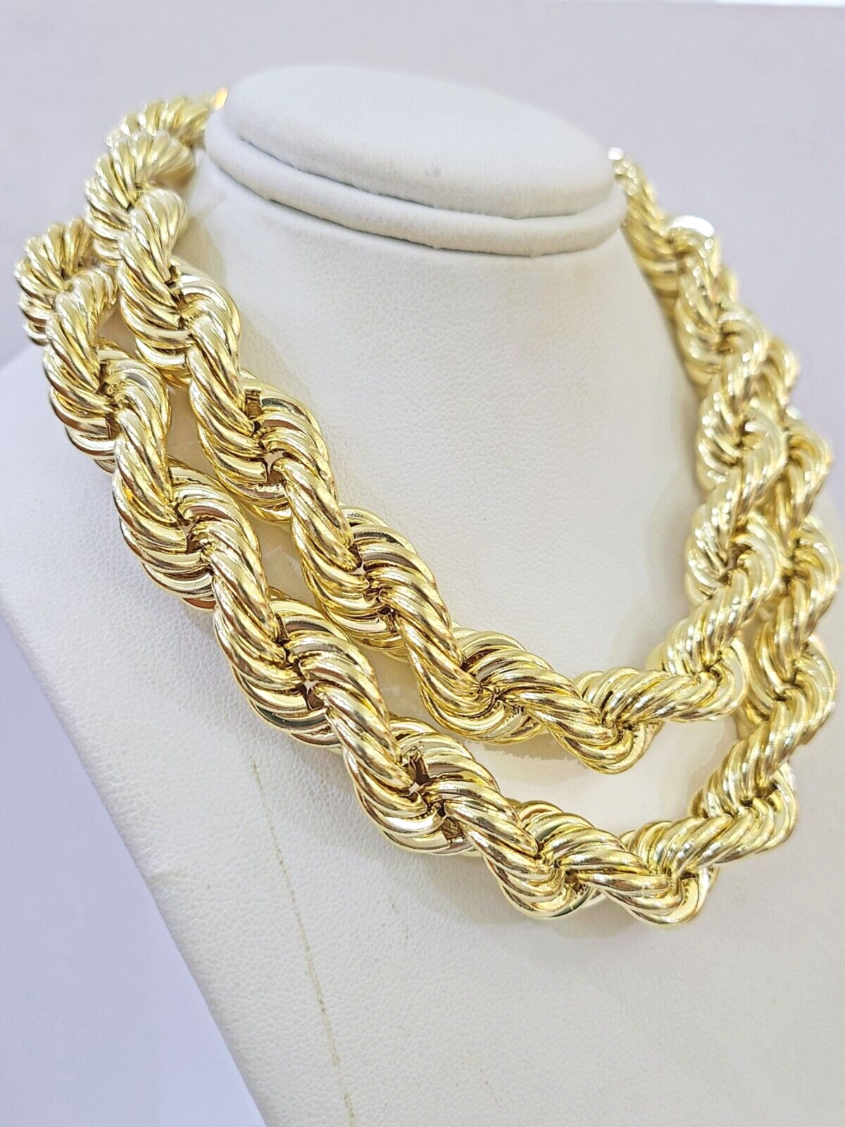 10k Real Gold Rope Chain Thick 12mm Men Chain 24 Inches Genuine