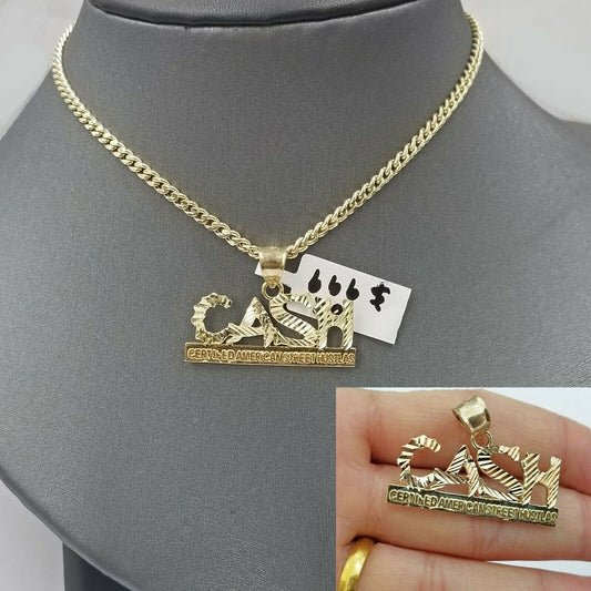 10K Lucky CASH Gold Charm Pendant 4mm Miami Cuban Chain 18 20 22 24 26 Inch Real