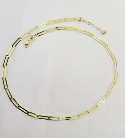 Real 10k Women Paperclip Chain 4mm 18" lobster Clasp,10kt yellow Gold necklace
