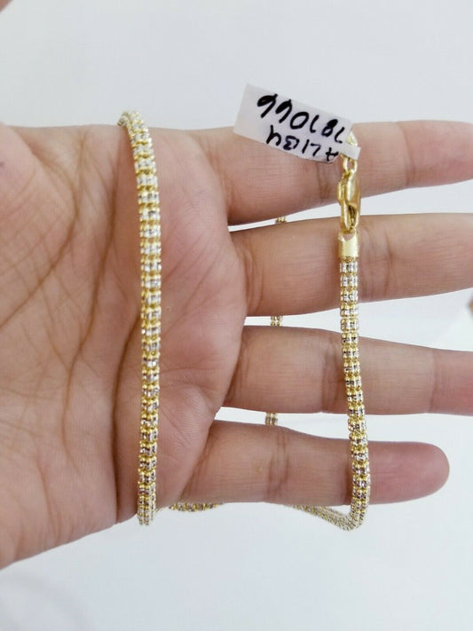 Real 10k Yellow Gold 4mm Tennis Chain 22 Inch Diamond Cut Lobster Clasp