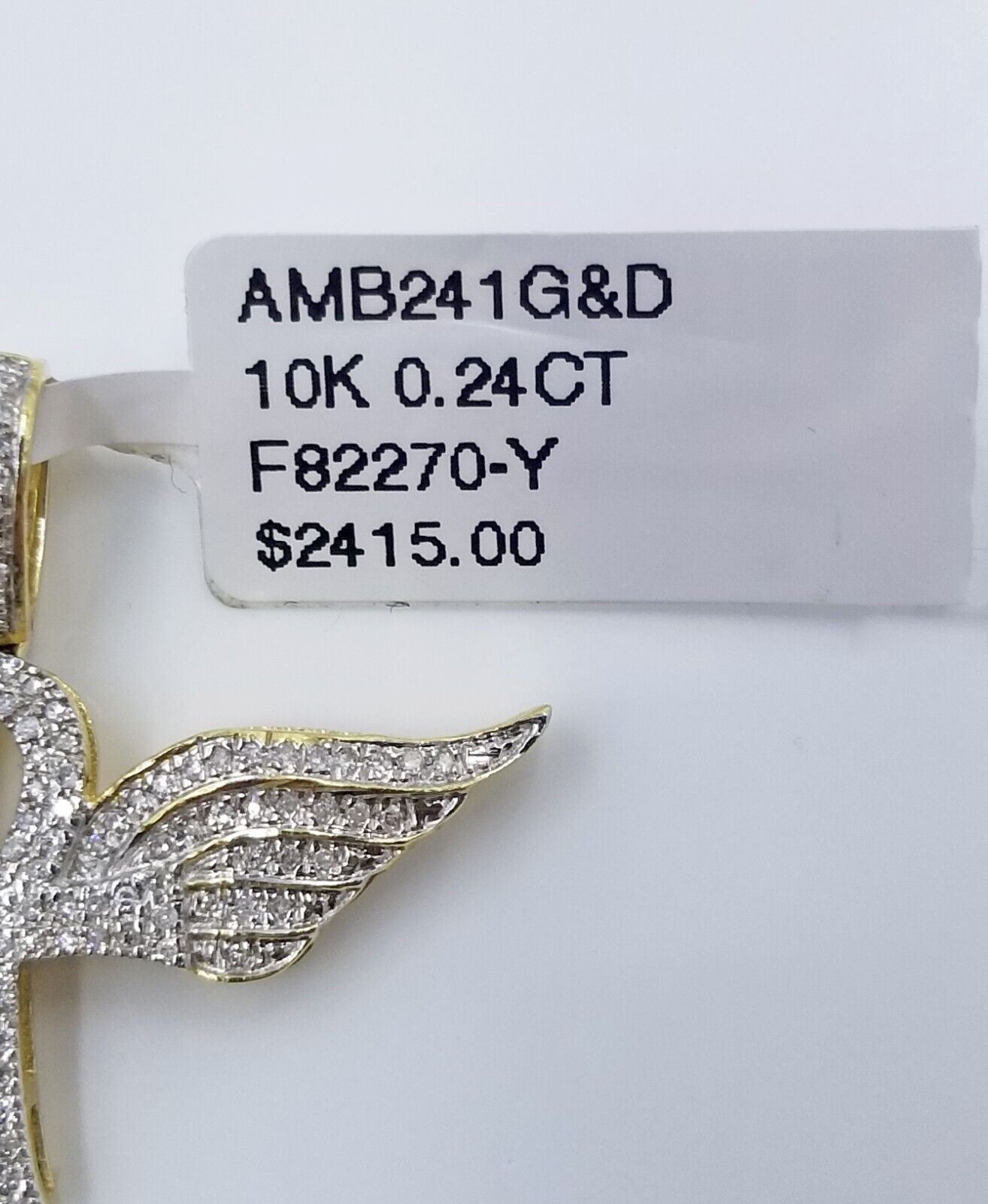 10K Yellow Gold Real Diamond Ankh Angel Wing Cross Pendent