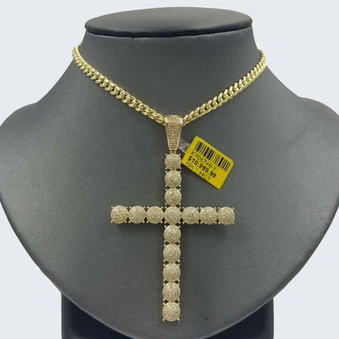 10k Yellow Gold REAL Diamonds Cross Pendant Jesus Charm 1.44CARAT 3"Inches
