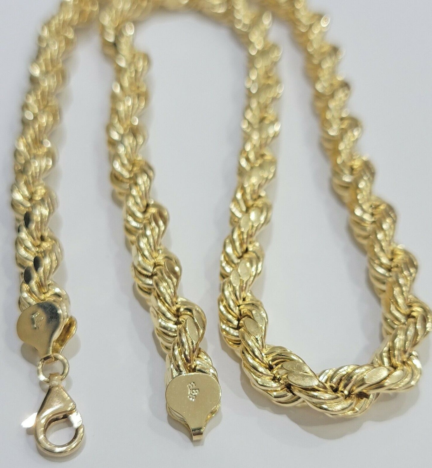 Real 10k Yellow Gold Rope Necklace 8mm 24"  Inch Thick Chain diamond cuts 10KT