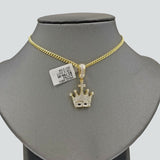 10k Yellow Gold Crown Genuine Diamond Charm Pendant Cross Cuban