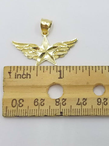 10k Gold Mens Starwings Charm Pendant 2.5mm Rope Chain in 18 20 22 24 26 28 Inch