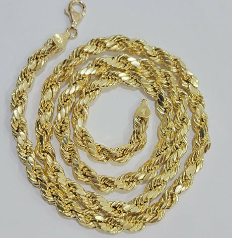 New Real 10K Men's Yellow Gold Rope Chain 6mm 22" Inch Diamond cut
