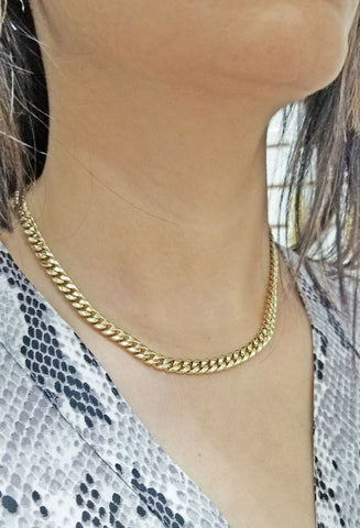 10k Gold Chain LADIES Miami Cuban Necklace 18Inch Box Clasp Strong Link 6MM