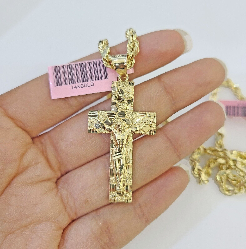 14k Yellow Gold Nugget Cross Pendant Charm REAL 14k