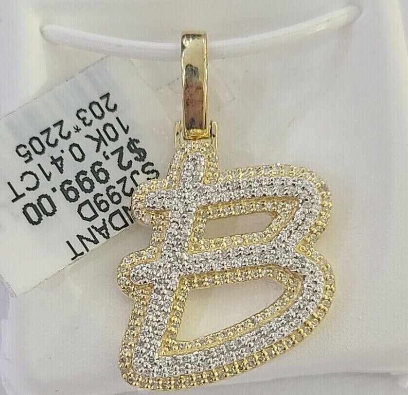 10k Real Yellow Gold Genuine Diamond Initial A-Z Alphabet Charm Pendent