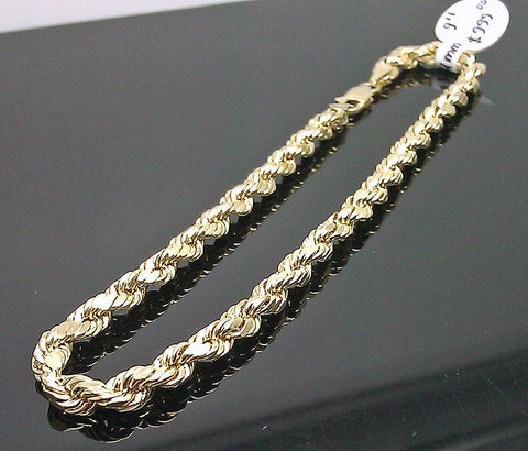 10K Yellow Gold Mens Thick Rope Bracelet 9 Inches Long 4mm