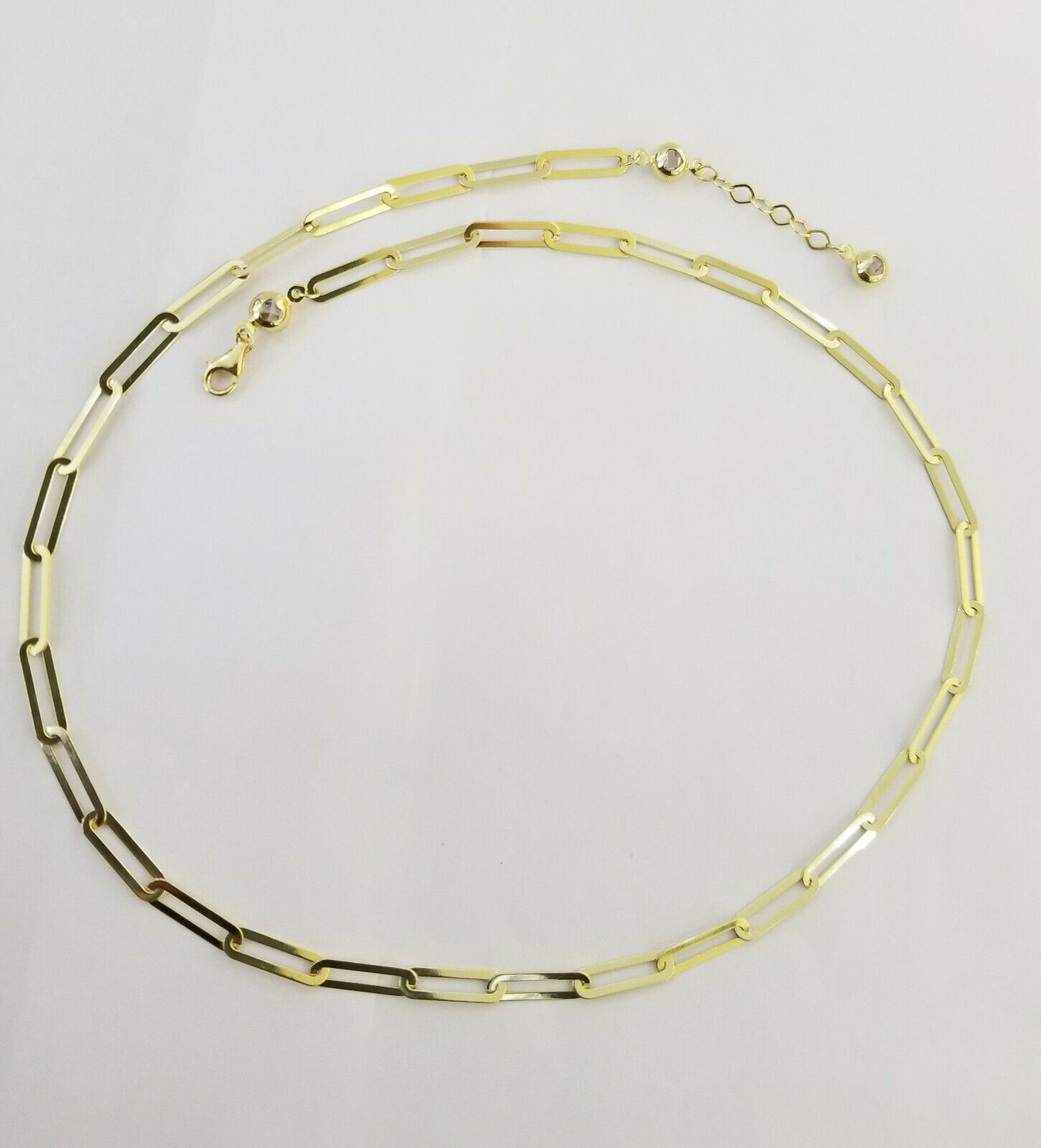 Real 10k Women Paperclip Chain 4mm 24" lobster Clasp,10kt yellow Gold necklace