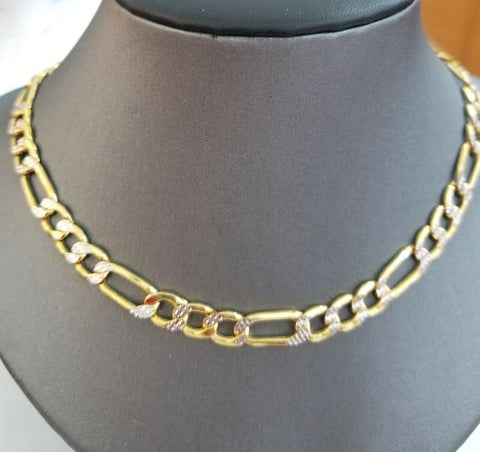 Real 10k Yellow Gold Figaro Chain necklace 8mm Diamond Cut 24"