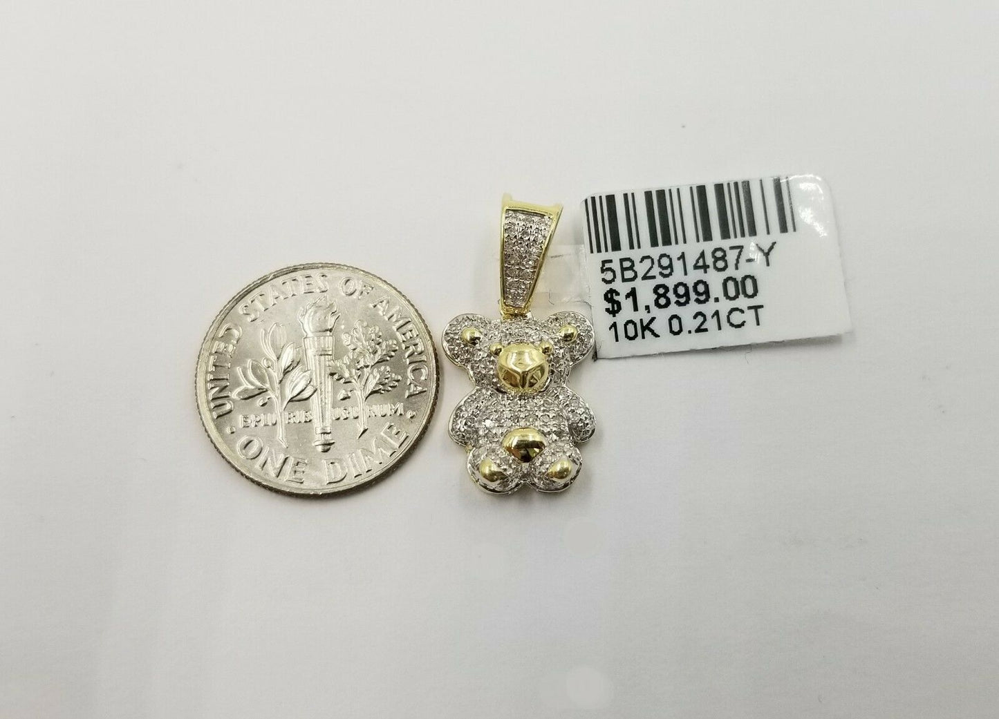 Genuine Diamonds 10k Yellow Gold Teddy Bear Charm Toy Doll Pendant Real 0.21CT