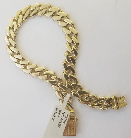 Real 10K Yellow Gold Royal Miami Cuban Bracelet 9" 9mm Box Clasp Mens 10kt Link