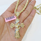 14k Yellow Gold Rope Chain & Jesus Swirl Cross Charm SET 4mm 20 Inches Necklace