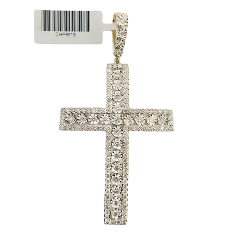 10K Yellow Gold Real Diamond Cross Pendent Religious Jesus Charm