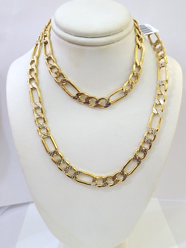 Real 14K Yellow Gold Figaro Link Chain Diamond Cut 8mm 24