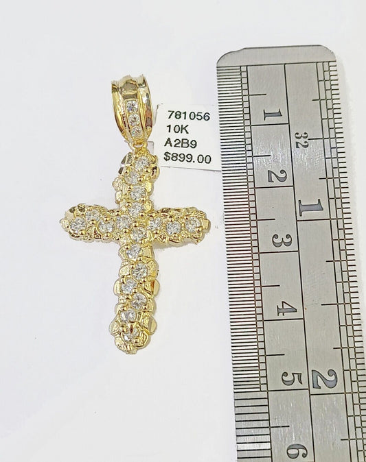 10k Real Yellow Gold Nugget Cross Charm / Pendent 2 inches (approx)