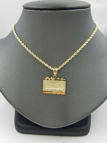 10k 2.5mm Rope Gold Last supper Charm Pendant Chain 18 20 22 24 26 28 Inch Real