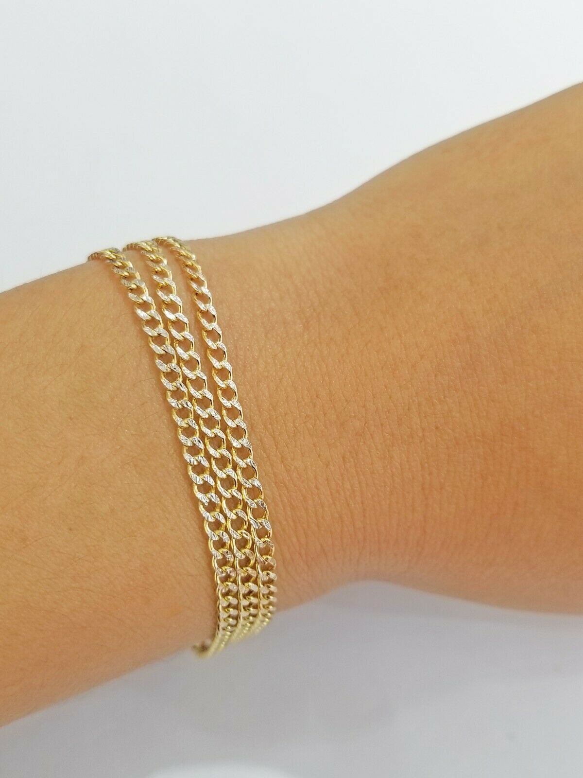 10KT Pure Yellow Gold 2mm Cuban Link Bracelet Diamond Cut Two tone 7" 8" 9" Real