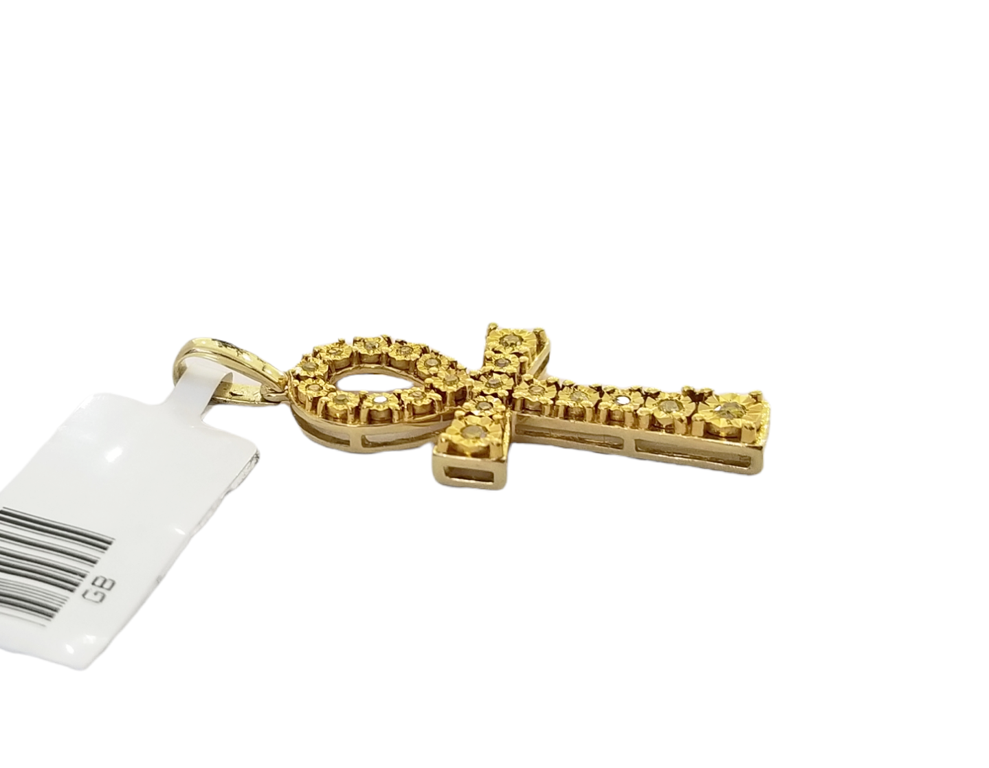 10K Yellow Gold Cross Pendent Real Yellow Diamond Jesus Charm Religious