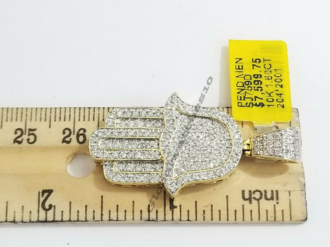 10k Real Gold & Diamond Hamsa Hand Charm/Pendant With Rope/Franco Chain 18"-26"