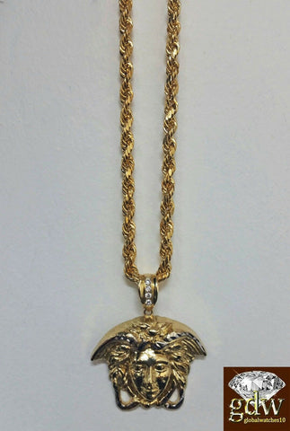 Real 10k Yellow Gold Head Charm/Pendant & Rope Chain in Various Length
