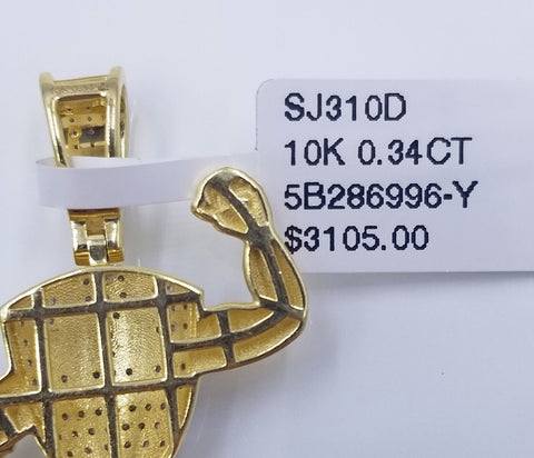 10k Yellow Gold Diamond Dollar Trophy Charm Real  Pendant 10kt