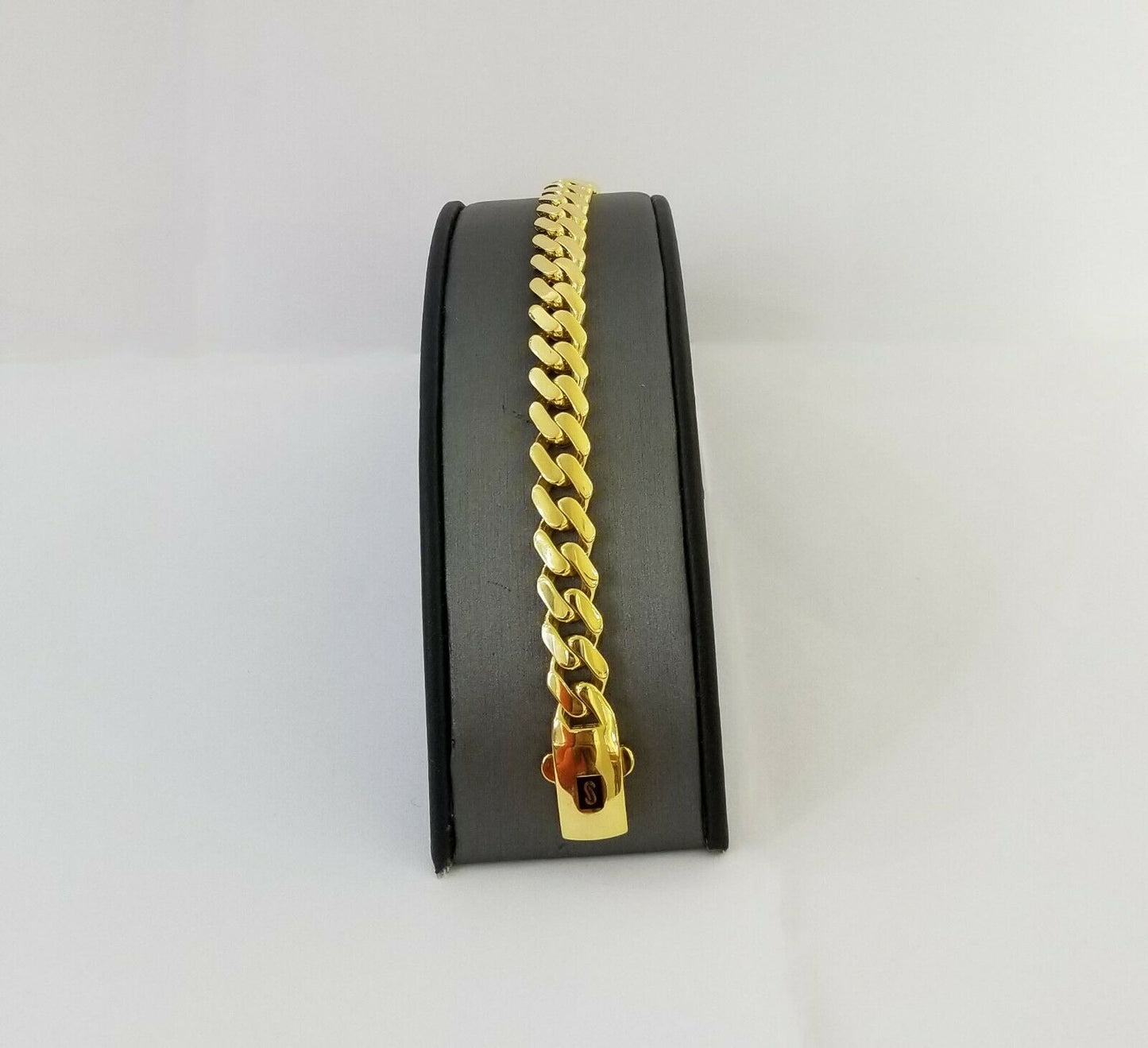 Real10k Miami Cuban Link Monaco Chain 9mm Box Clasp,10kt Yellow Gold necklace