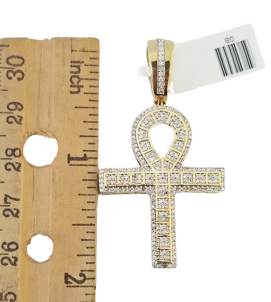 Real 10k Yellow Gold Genuine Diamond Cross Charm Jesus Pendent