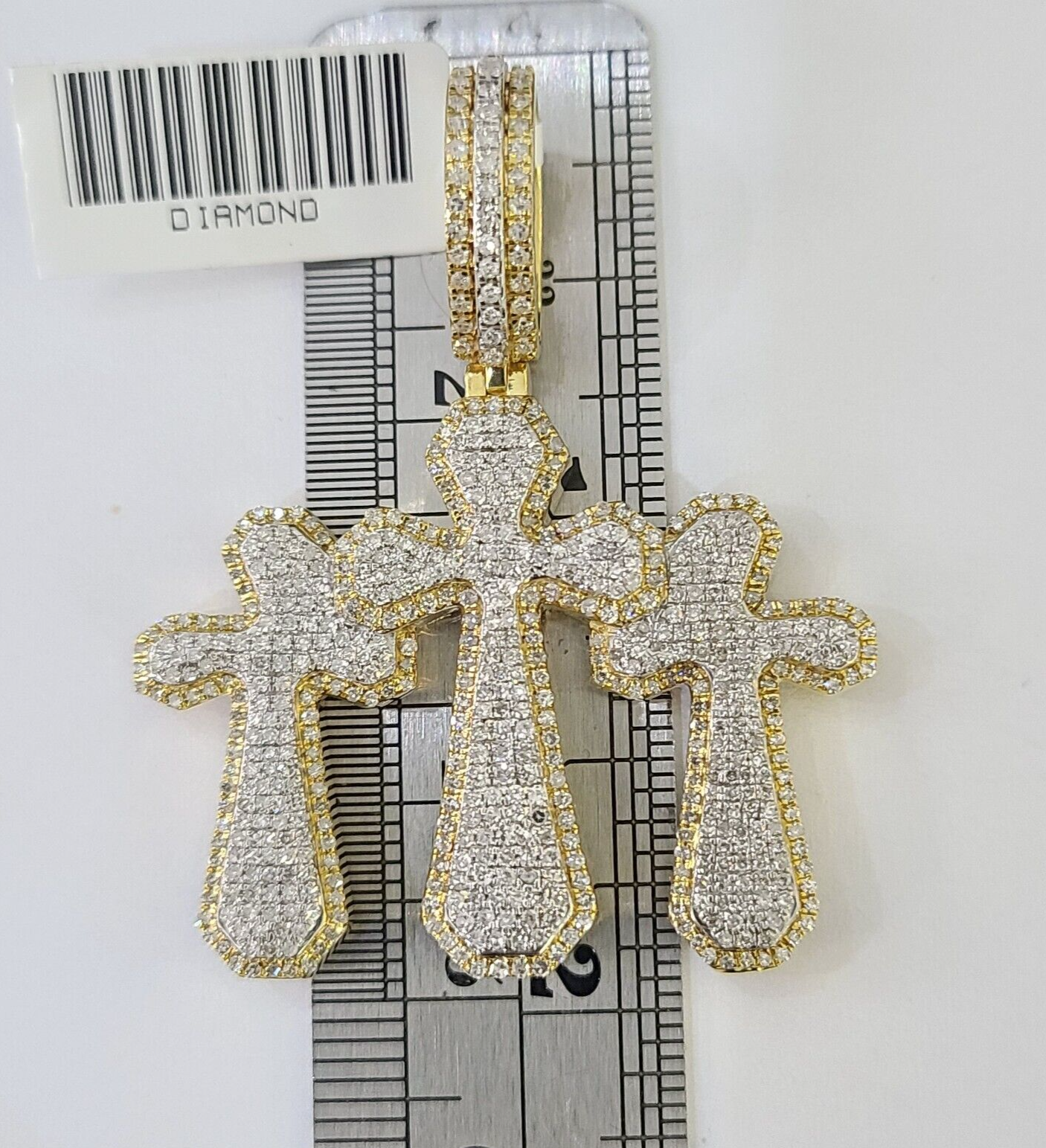 Real 10k Diamond Cross Charm Yellow Gold Men Women Pendant Genuine 2"