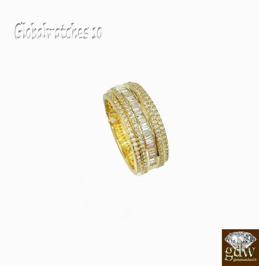 Mens 10k Yellow Gold Natural Diamond Ring Round Baguette 0.75CT Thick Band 10