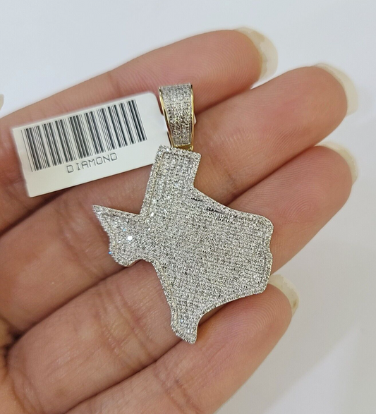 10k Yellow Gold Diamond Texas Map Charm Men Women Pendant Genuine 1.5" Real