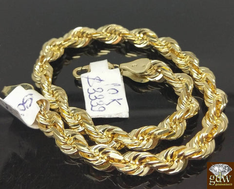 Solid 10k Yellow Gold Rope Bracelet Men 7mm 8" Diamond Cut Lobster MenWomen REAL