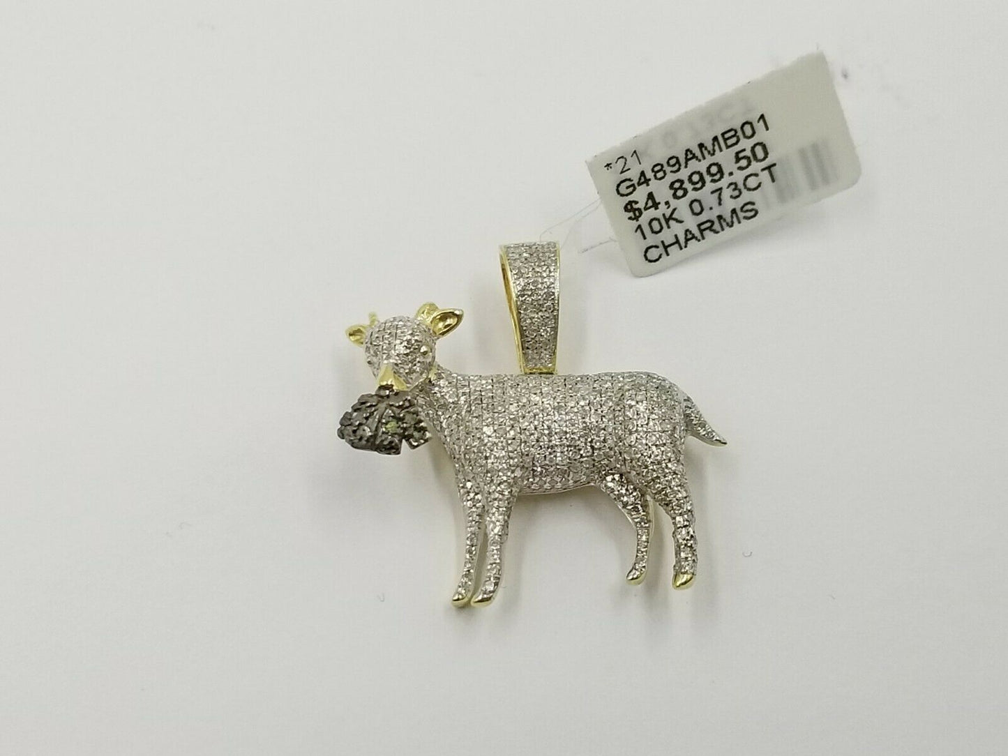 10k Yellow Gold Genuine Diamond GOAT with Money Bag Lucky Charm Pendant Real