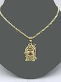 10k Gold 2.5mm Rope Chain Laughing Buddha Charm Pendant in18 20 22 24 26 28 Inch