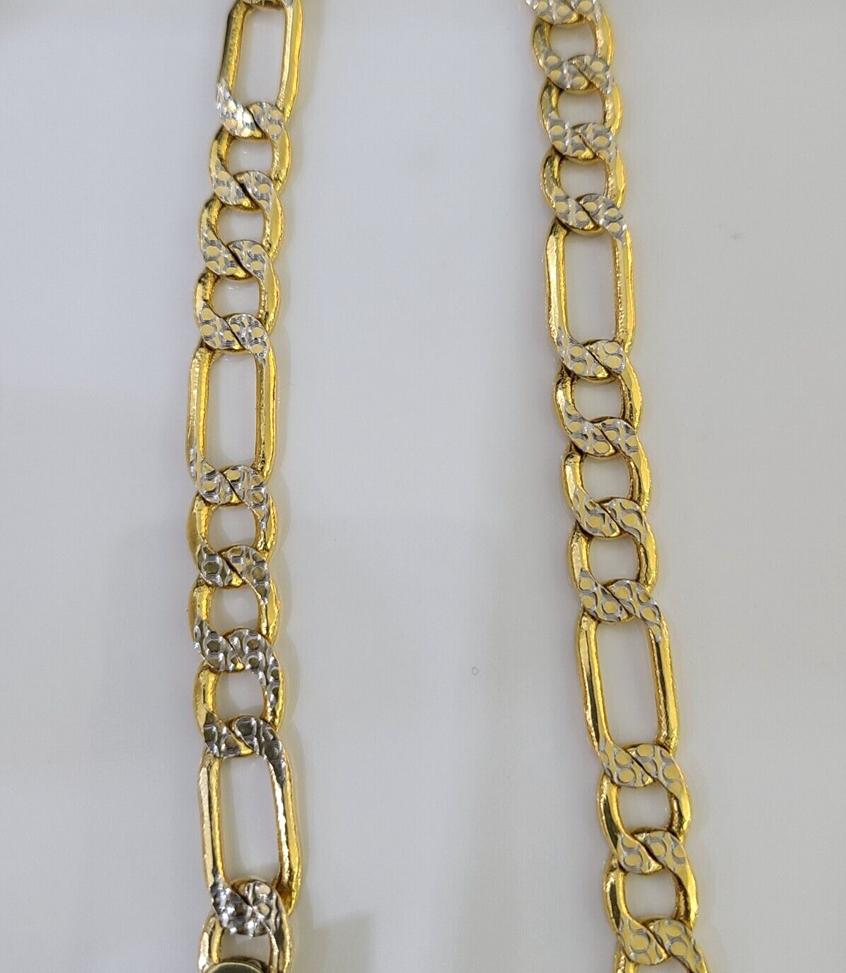 Real 14K Yellow Gold Figaro Link Chain Diamond Cut 8mm 24" Necklace Lobster