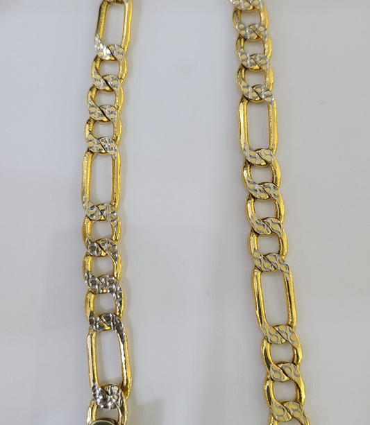 Real 14K Yellow Gold Figaro Link Chain Diamond Cut 8mm 24" Necklace Lobster