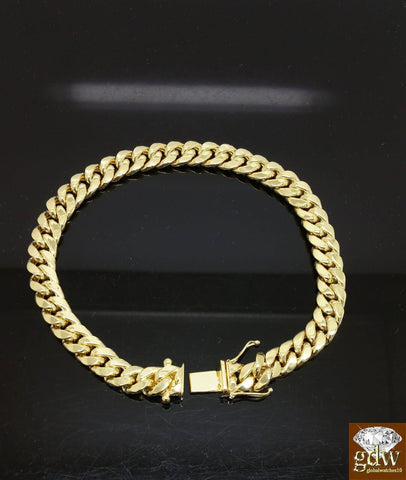 Mens 14K Yellow Gold Miami Cuban Bracelet 8.5" Inch 8mm REAL 14kt Box clasp Link