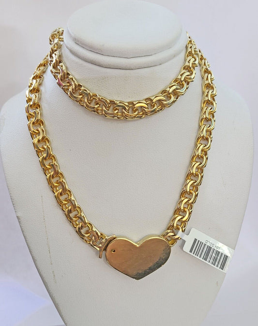 Real 10k Gold Chino Heart ID Chain 7mm 22Inch Yellow necklace Real gold