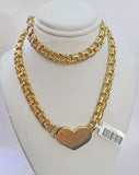 Real 10k Gold Chino Heart ID Chain 7mm 22Inch Yellow necklace Real gold