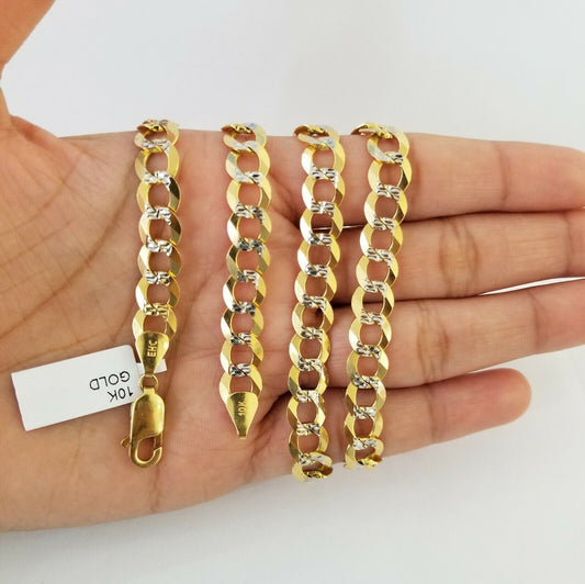 Real 10k Yellow Gold Cuban Curb Link Chain 9mm gold with diamond cuts