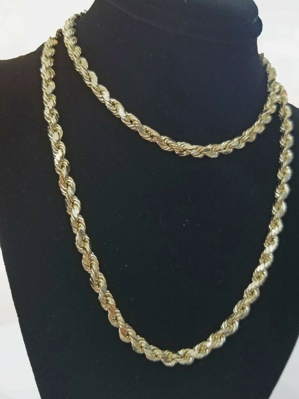 REAL 10k SOLID Gold Rope Chain 4mm 24" Yellow Gold Necklace Diamond Cuts Unisex