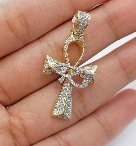 10k Real Gold Cross Evil Eye Pendant Genuine Diamonds Charm 10KT