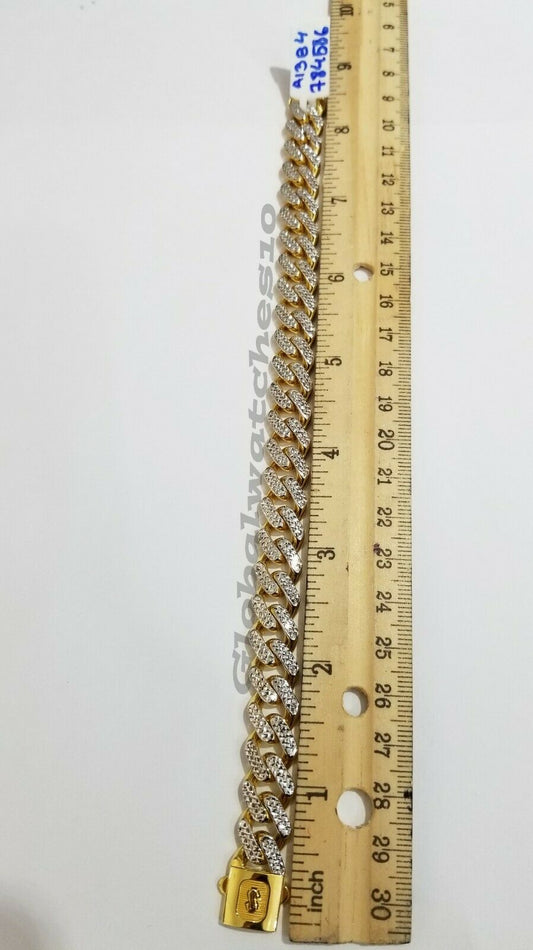 10K Yellow Gold Royal Miami Cuban Bracelet Diamond Cut 8 inch 13mm