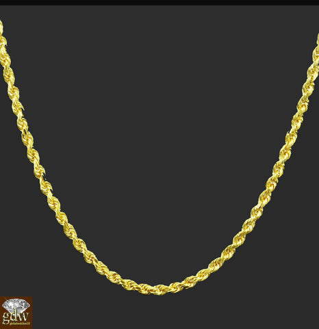REAL 14k Gold Rope Chain Necklace, Yelloow Gold, 20" - 30" Inch Mens, Cuban,Link