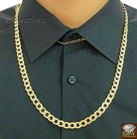 Solid 10k Gold Cuban Link Chain Diamond Cut 8mm 28 inch ,Lobster Lock Real Gold